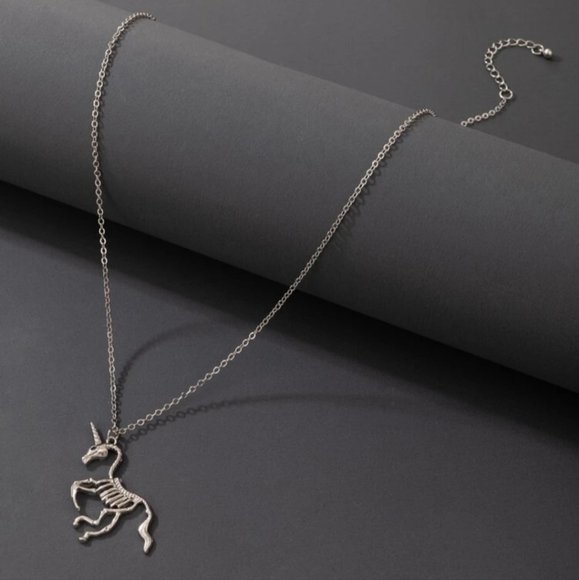 Pale Horse Skeleton Unicorn Horse Necklace Spooky Season Approved! - Picture 2 of 11